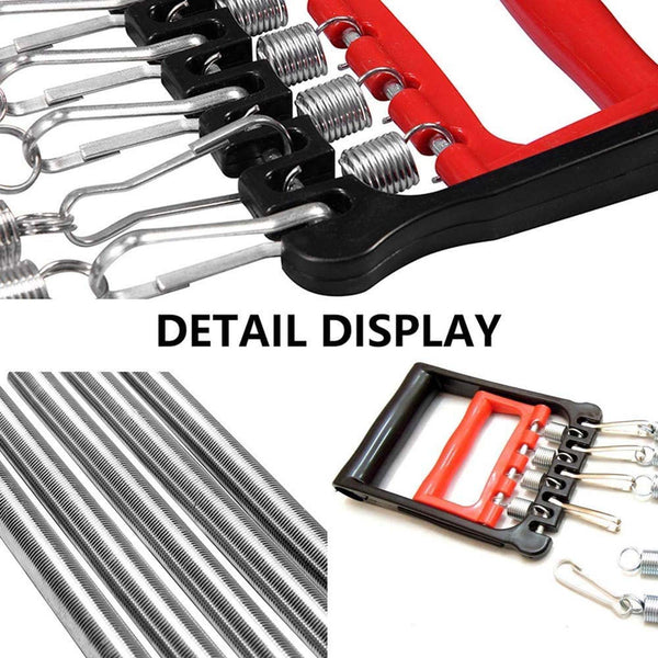 Close-up view of the chest expander's metal and spring construction