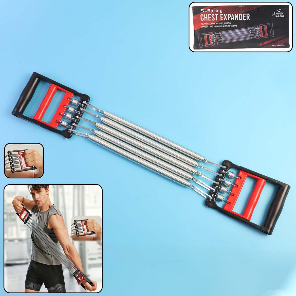 5-spring chest expander showing adjustable resistance for home workouts Main image