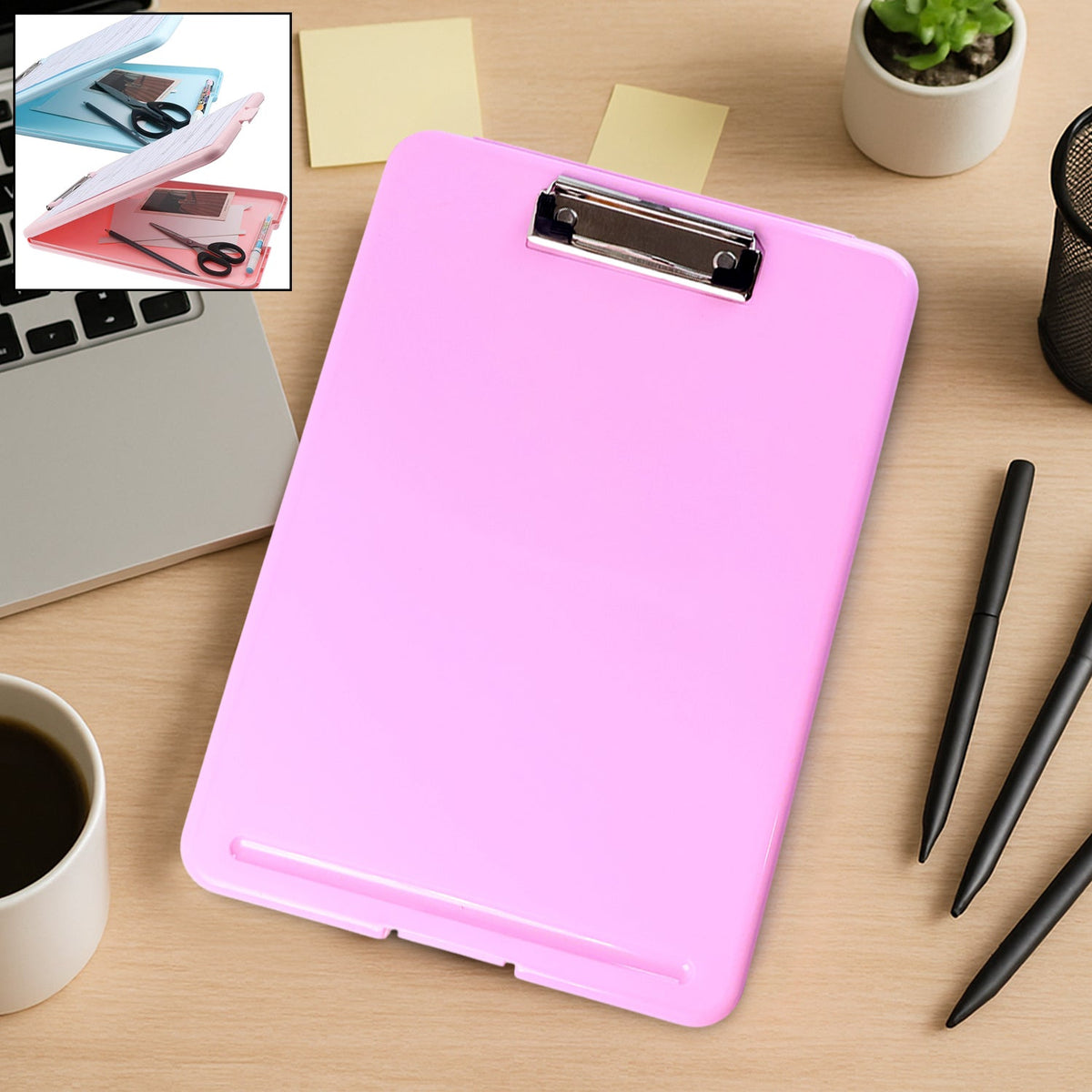 A4 clipboard with hard plastic body and storage compartment suitable for school and office use Main image