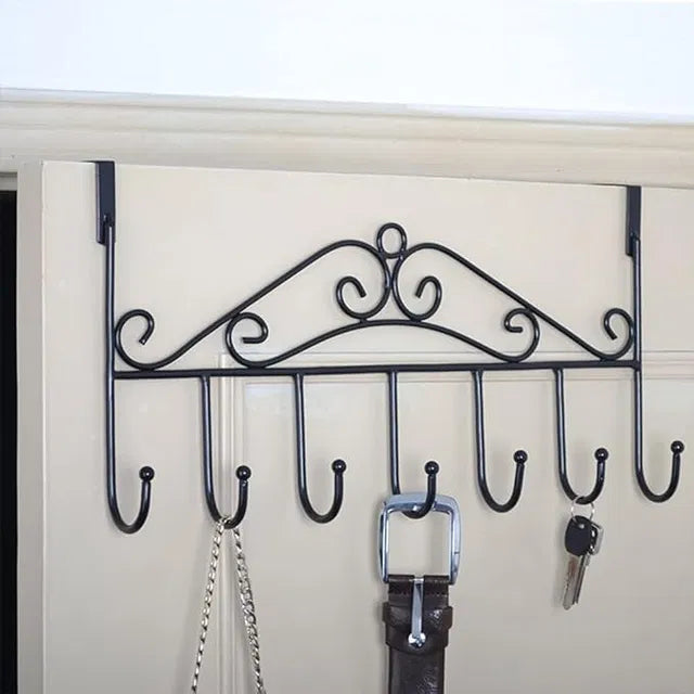 Door Hanger with 7 Hooks Over The Door Hooks,Overdoor Towel Rack,Metal Heavy-Duty Door Hanger Hook Storage Organizer for Hanging Main image