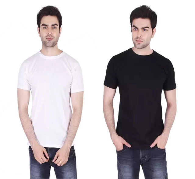 Men's Solid Round Neck Polycotto Multicolor T-Shirt (Pack of 2) Main image