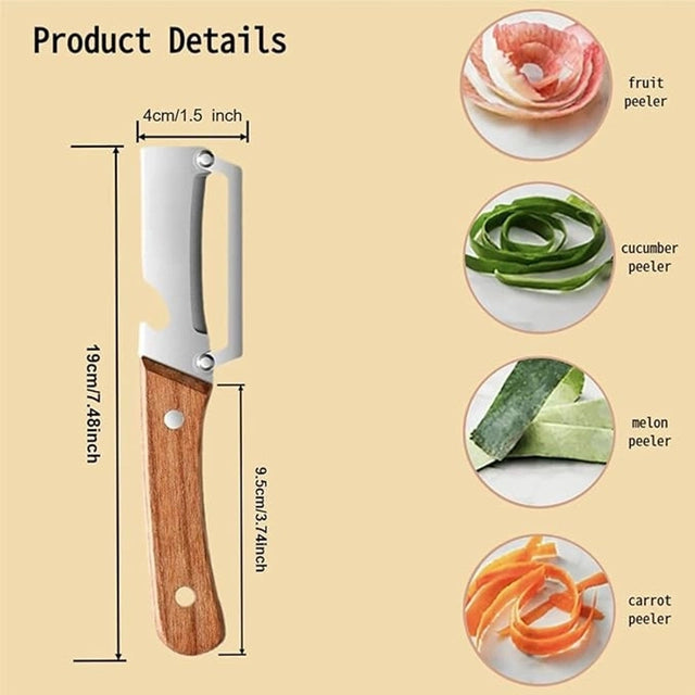 Zero Snag Wooden Peeler for Kitchen Tool,Premium 2-in-1 Multifunctional Fruit & Vegetable Peeler -  Pack of 1 Main image
