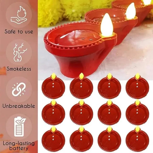 Water Sensor LED Light Diya, Flameless & Smokeless Warm Ambient Eco-Friendly LED Diya Light Candles for Diwali, New Year, Home, Temple Decoration (12, Classic) Secondary image