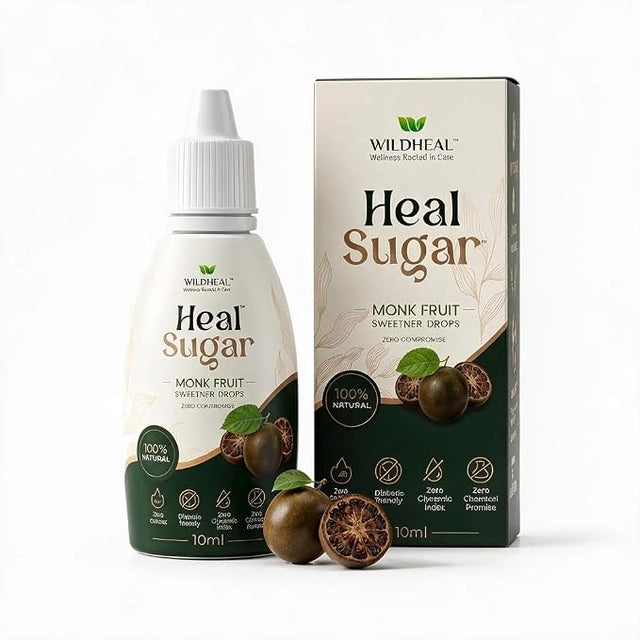 Heal Sugar Monk Fruit Sweetener Drops 10ml | Natural Liquid Sugar Substitute | Zero Sugar | Zero Calories | No Erythritol | Keto & Vegan Friendly | 100 Servings Main image
