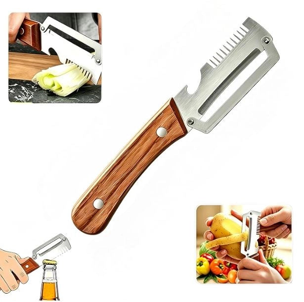 3-in-1 Multifunctional Vegetable Peeler with wooden grip (Pack of 1) Main image