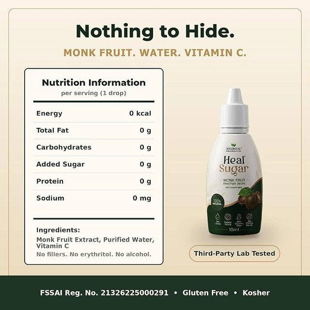 Heal Sugar Monk Fruit Sweetener Drops 10ml | Natural Liquid Sugar Substitute | Zero Sugar | Zero Calories | No Erythritol | Keto & Vegan Friendly | 100 Servings Secondary image
