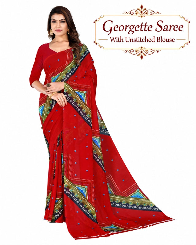 Bandhani Pure Georgette Bandhani Saree Main image