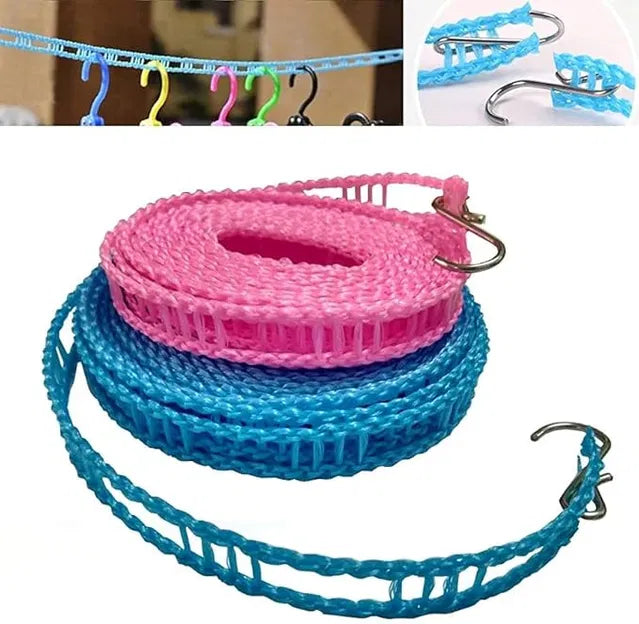 Windproof Anti-Slip Clothes Washing Line Drying Nylon Rope with Hooks/Nylon Clothesline - 5 Meter Main image