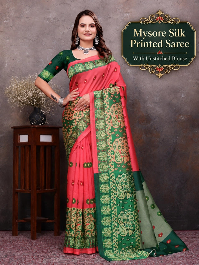Printed Daily Wear Georgette Saree (Peach) Secondary image