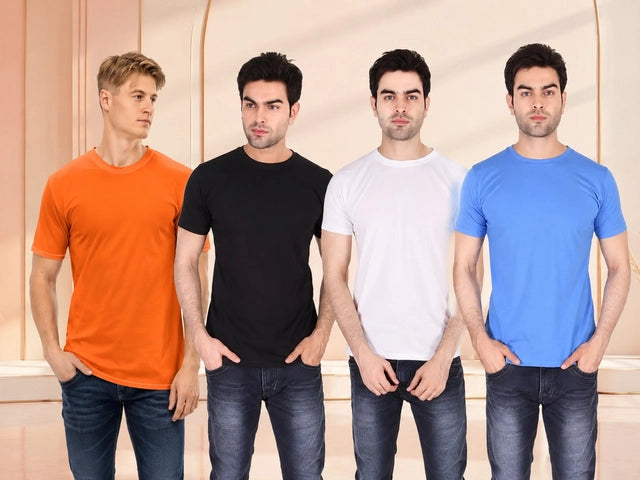 Men's Solid Round Neck Polycotto Multicolor T-Shirt - (Pack of 4) Main image