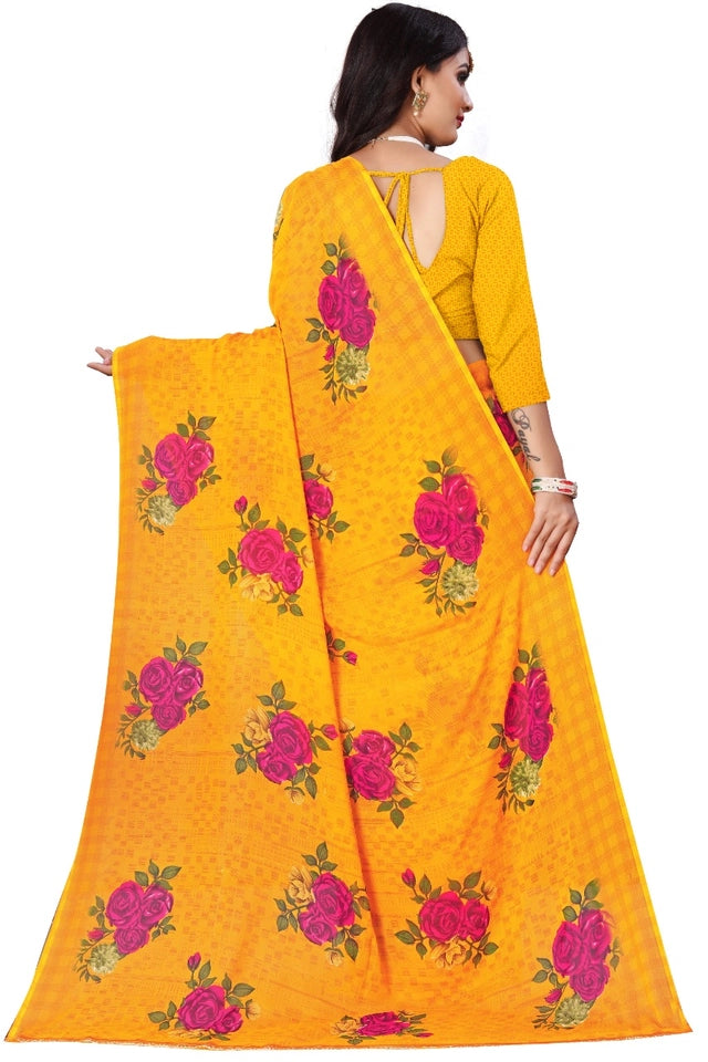 Chic Floral Georgette Saree with Smooth Texture and Alluring Fall Ideal for Festive, Office, and Evening Wear Looks Secondary image