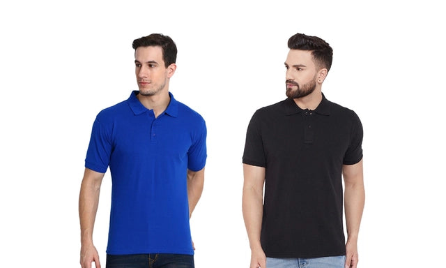 Men's T-shirt Solid Polo Neck Polly Cotton (Pack of 2)./ Main image