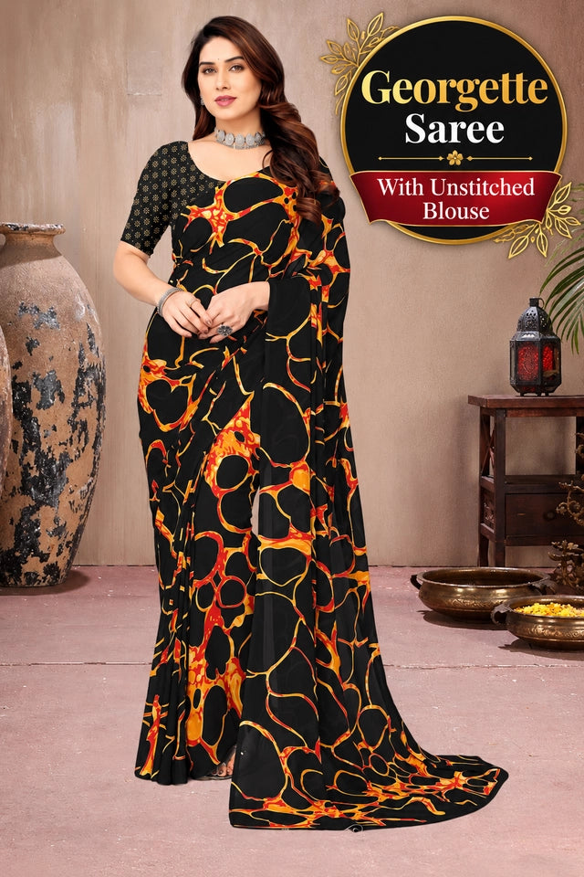 Tie and Dye Poly Georgette Leheriya Saree Main image