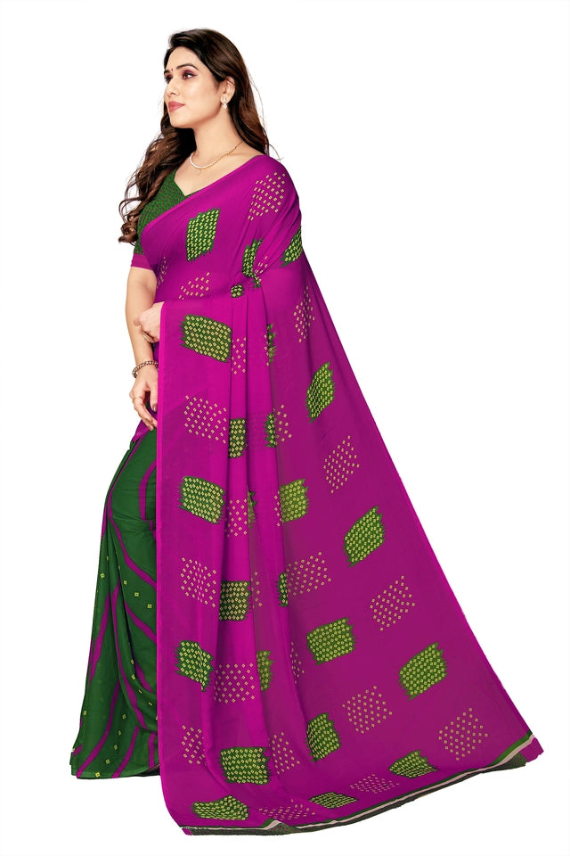 Kanooda Prints Printed Daily Wear Georgette Saree (Green) Secondary image