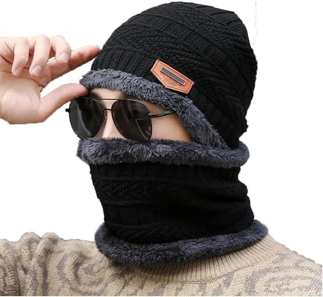 Winter Cap for Man & Women, Beanie Cap & Muffler, Windproof Winter Woolen Cap with Ear Protection, Head & Neck Warmer, Woolen Topaa, Soft & Comfortable, (PCS-1). Main image