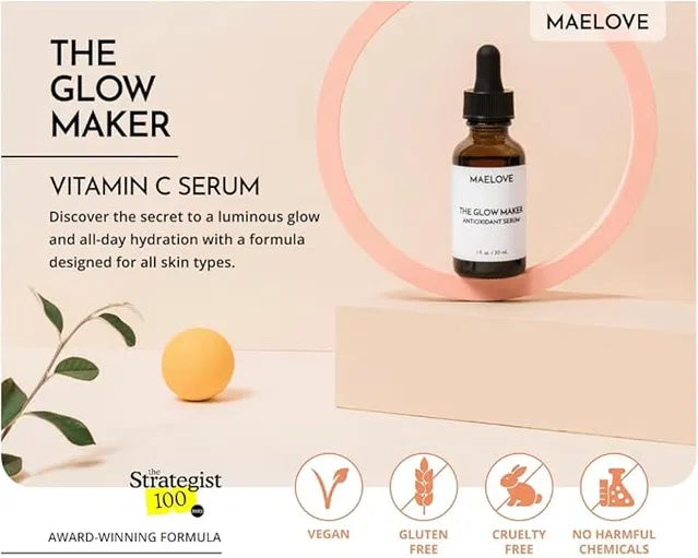MAELOVE Hydrating Facial Serum with Vitamins C, E, Ferulic Acid and Hyaluronic Acid -1 Fl Oz/30ML (Pack of 1) Main image