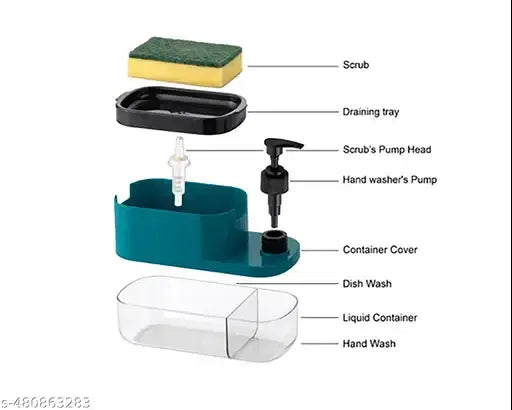 3 in 1 Soap Dispenser for Kitchen Dishwasher Liquid Dispenser Pump with Sponge Kitchen Cleaner Secondary image
