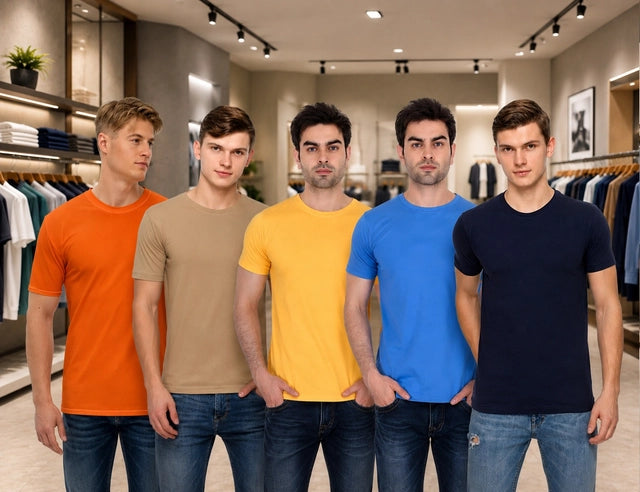 Men's Solid Round Neck Polycotto Multicolor T-Shirt (Pack of 5) Main image