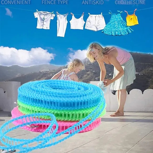 Windproof Anti-Slip Clothes Washing Line Drying Nylon Rope with Hooks/Nylon Clothesline - 5 Meter Secondary image