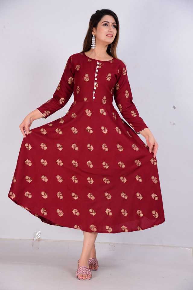 Aman Cotton Kurtis For Women (Maroon, S) (AE-105) Main image
