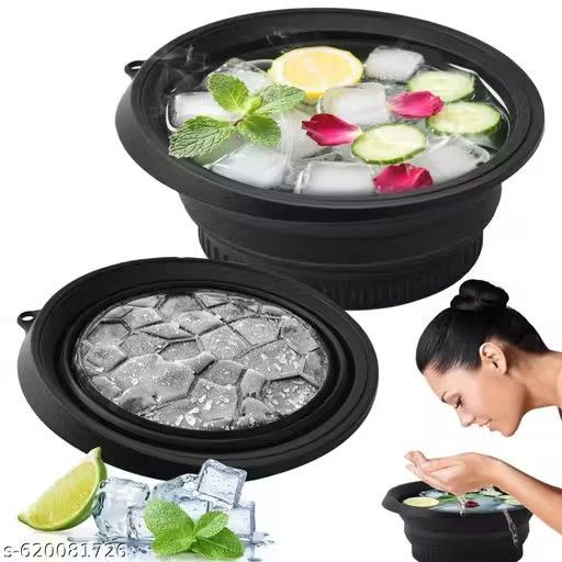 Collapsible Silicone Ice Bowl | Foldable Face Wash Basin with Built-in Ice Tray Main image