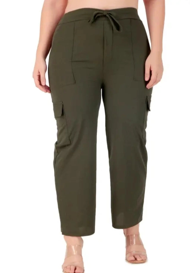 Cotton Blend Straight Fit Trouser for Women (Olive, L) Main image