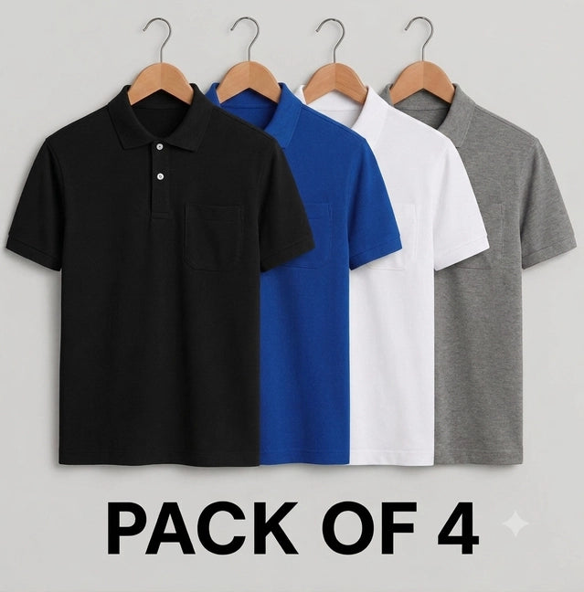 Men's T-shirt Solid Polo Neck Polly Cotton (Pack of 4) Main image