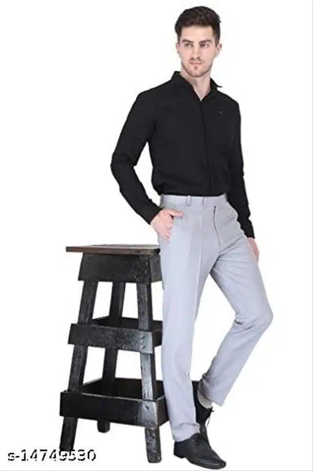 Cotton Blend Trouser for Men (Grey, 28) Main image