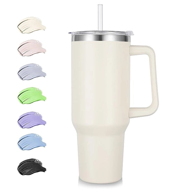 40 oz Tumbler with Handle and Straw, Insulated Stainless Steel Main image