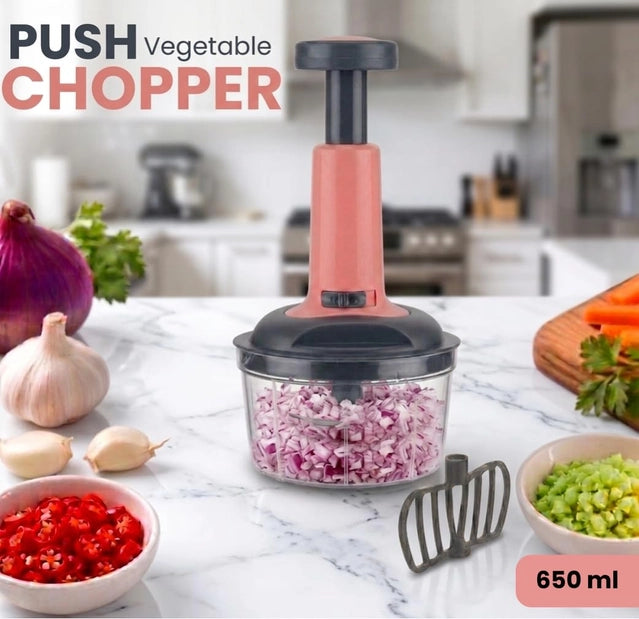 Push Chopper 650ml Manual Vegetable Chopper with 3-Tier Stainless Steel Blades (Pack of 1) Main image