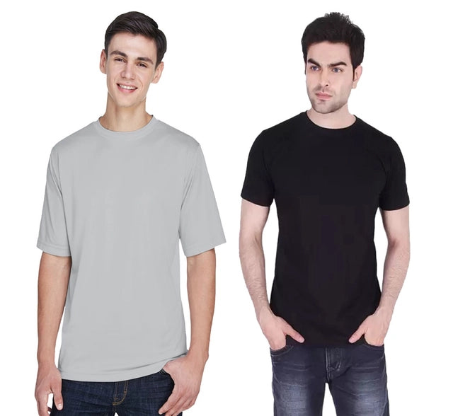 Men's Solid Round Neck Polycotto Multicolor T-Shirt (Pack of 2). Main image