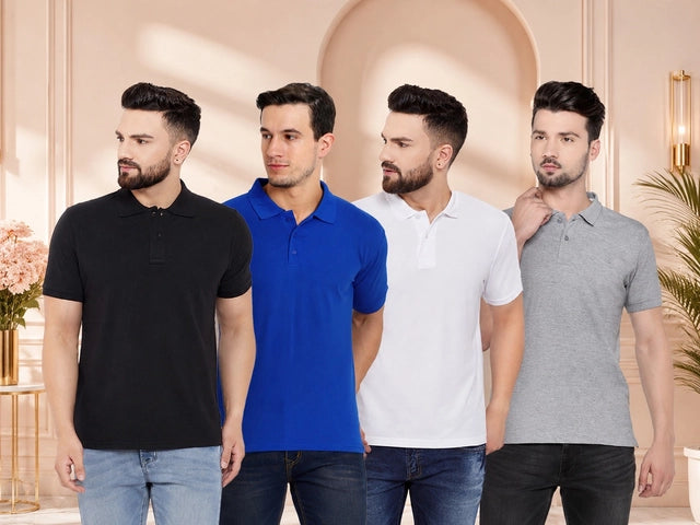 Men's T-shirt Solid Polo Neck Polly Cotton (Pack of 4) Secondary image