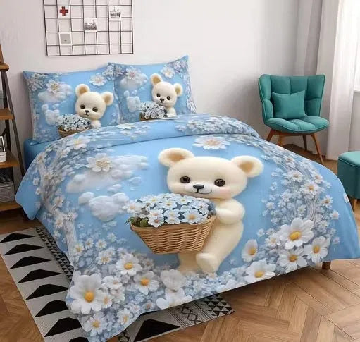 Heavy 7D Digital Glace Cotton Super King Size Printed Flat Double Bedsheet, 110 X 110 Inch and 2 Pillow Cover Main image