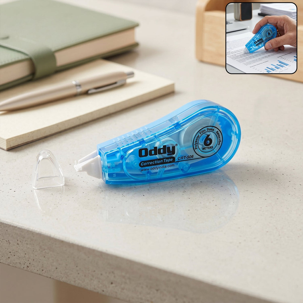 Oddy correction tape applied on a paper for neat correction Main image