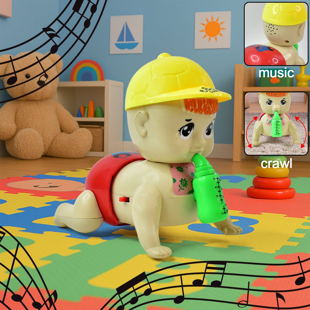 Battery operated crawling baby toy with music and colorful lights for toddlers Main image