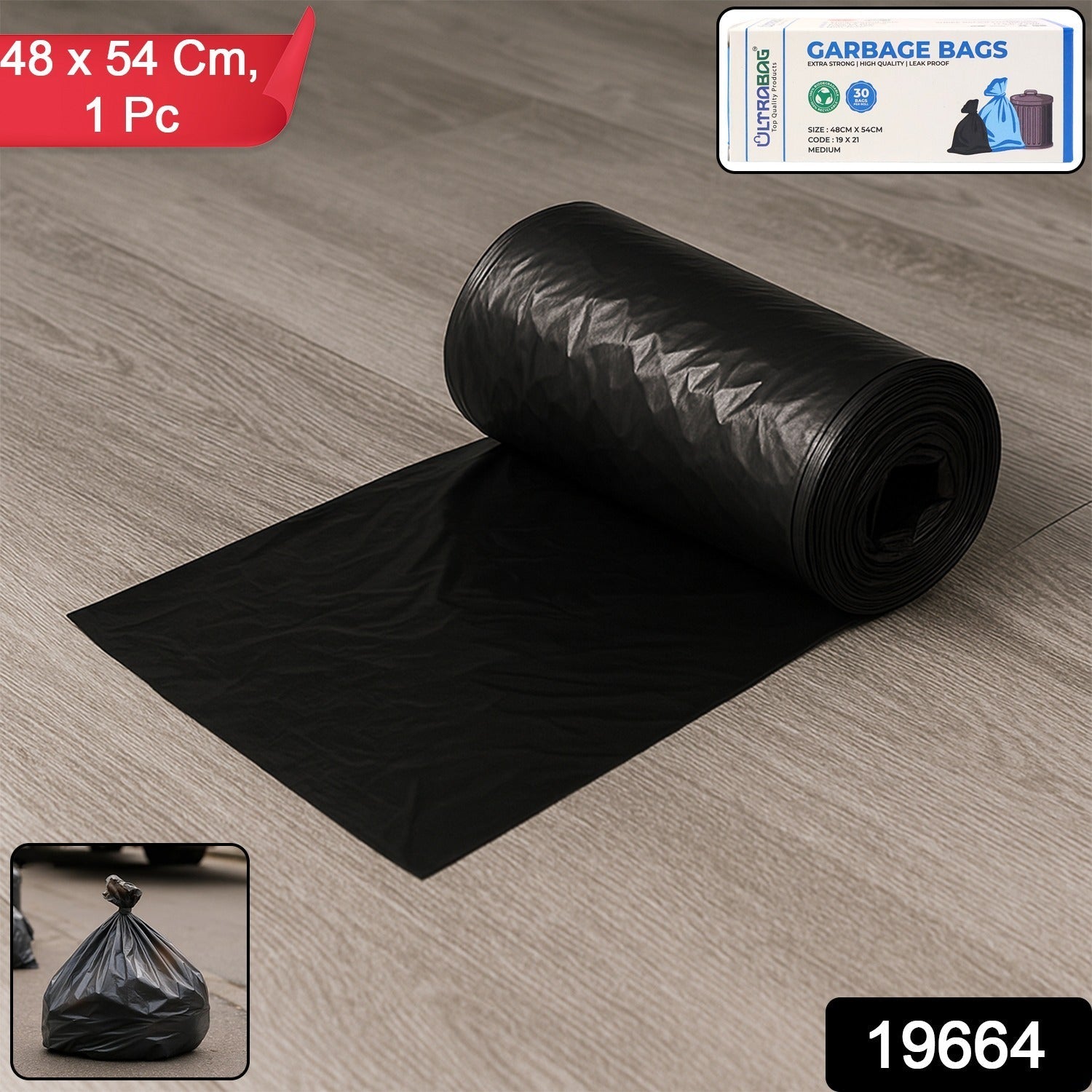 Extra-Strong Garbage Bag Roll – Leak-Proof & Tear-Resistant 48x54cm Secondary image