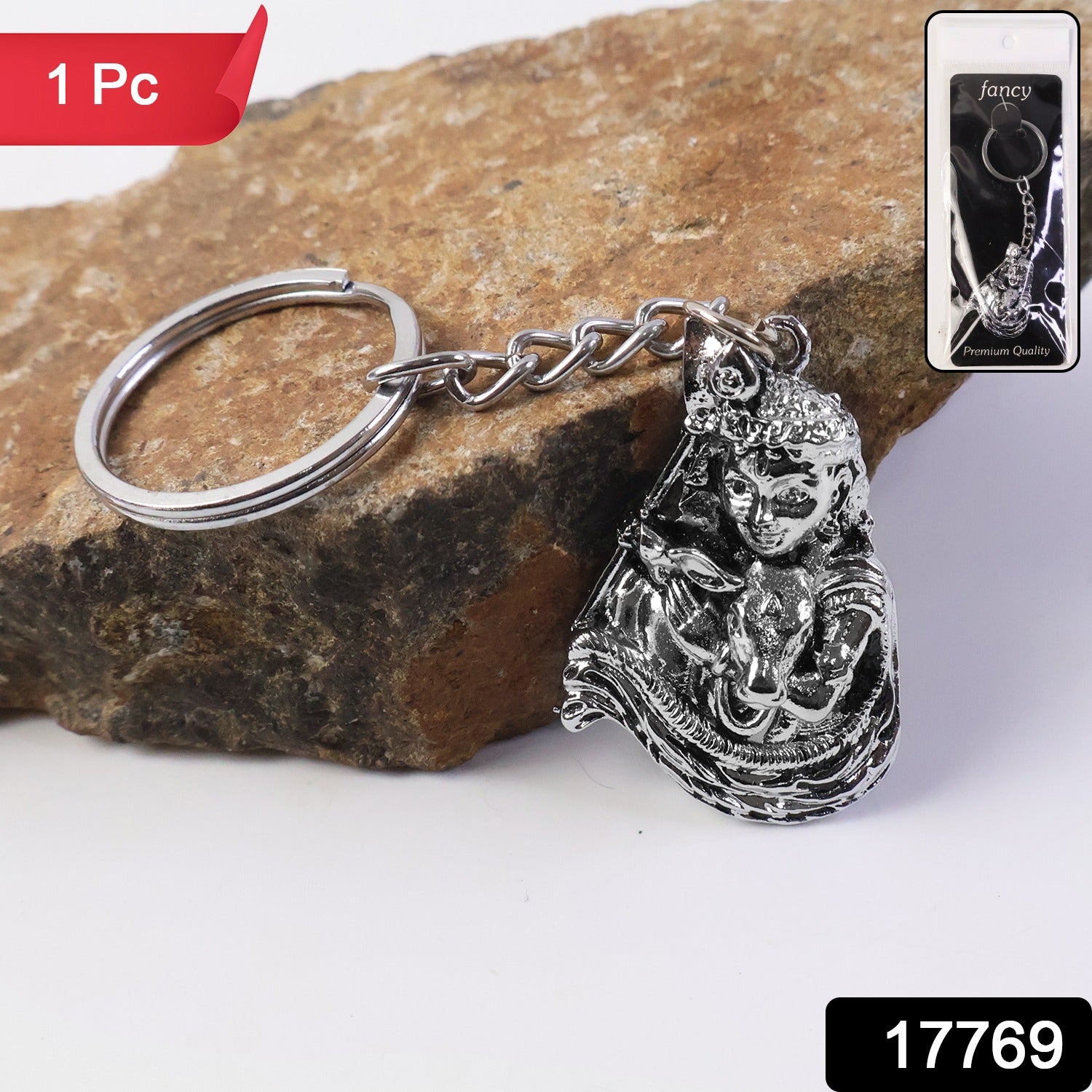 Silver Finish Bal Krishna Metal Keychain – Elegant Devotional Charm Secondary image