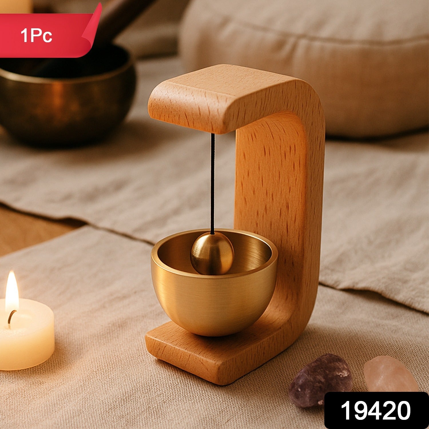 Zen Meditation Bell – Japanese Style Wooden Stand with Brass Chime Secondary image