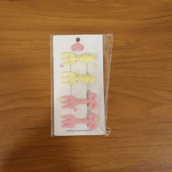 Mini Fork Hair Clips – Pastel Cute Hair Pin Set of 4 for Girls & Women