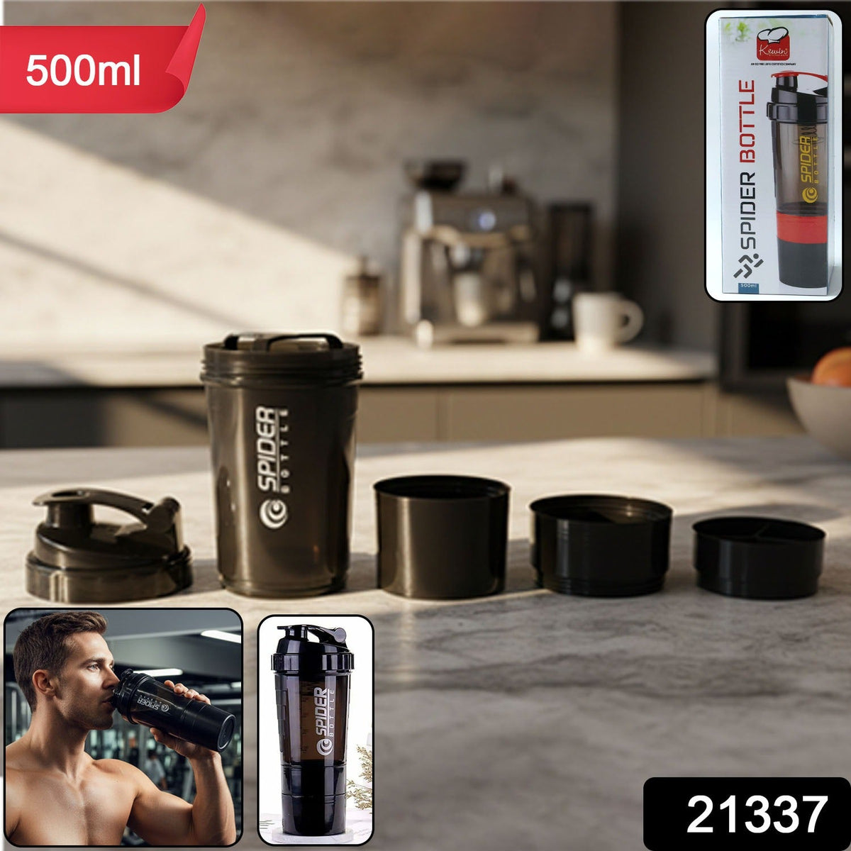 Protein shaker bottle with leakproof flip lid closed Main image