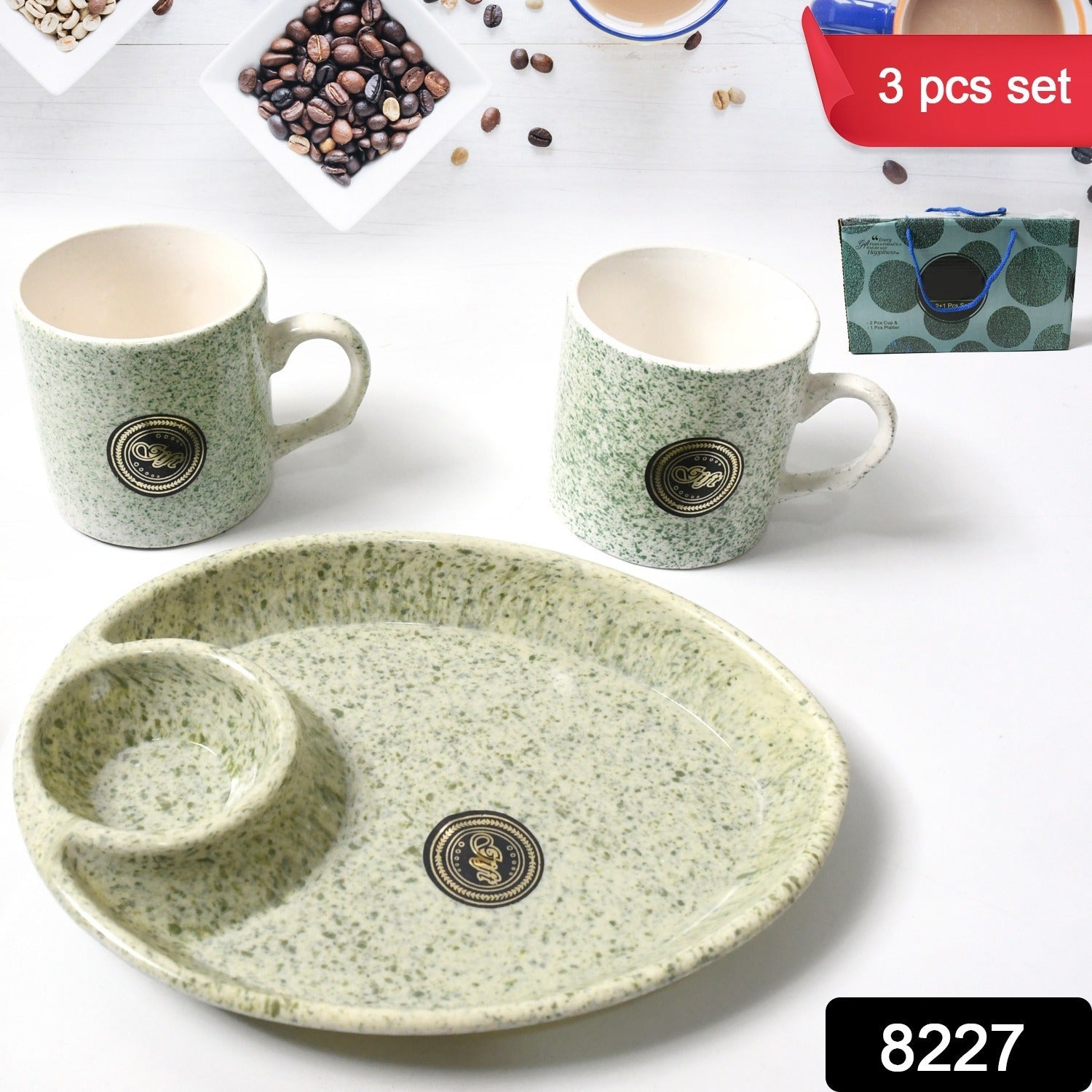 Ceramic Tea/Coffee Cup Set – 3-Piece with Platter | TableNest Secondary image
