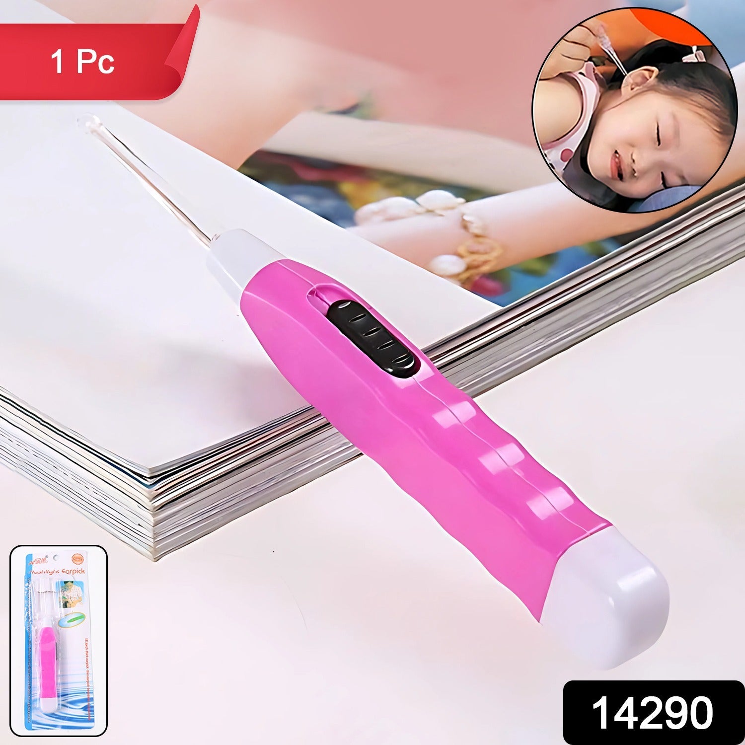 Pink LED Ear Pick with Flashlight and Tweezer – Safe Ear Cleaning Secondary image