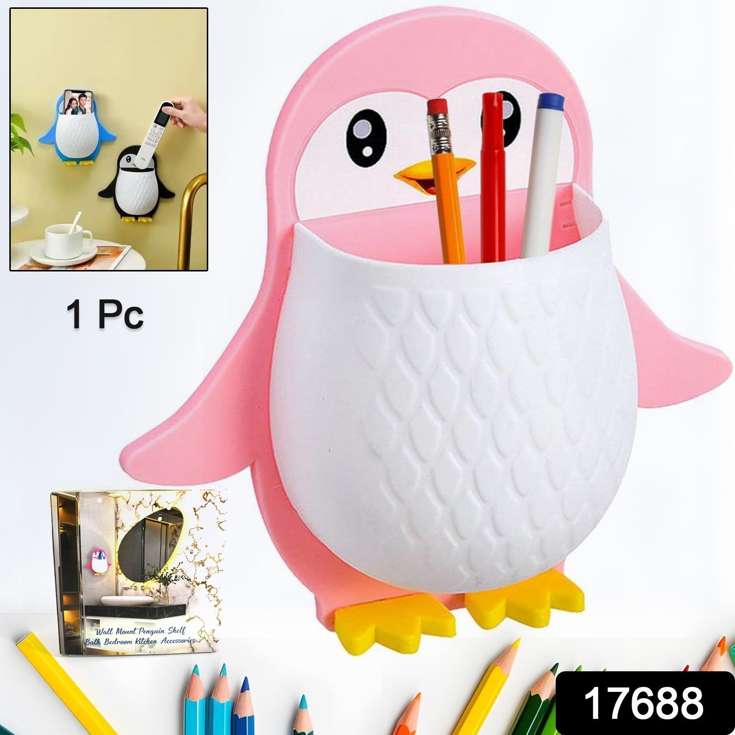 Penguin Storage Box – Wall Mount Organizer for Remote & Toothbrush | VoltDesk Secondary image