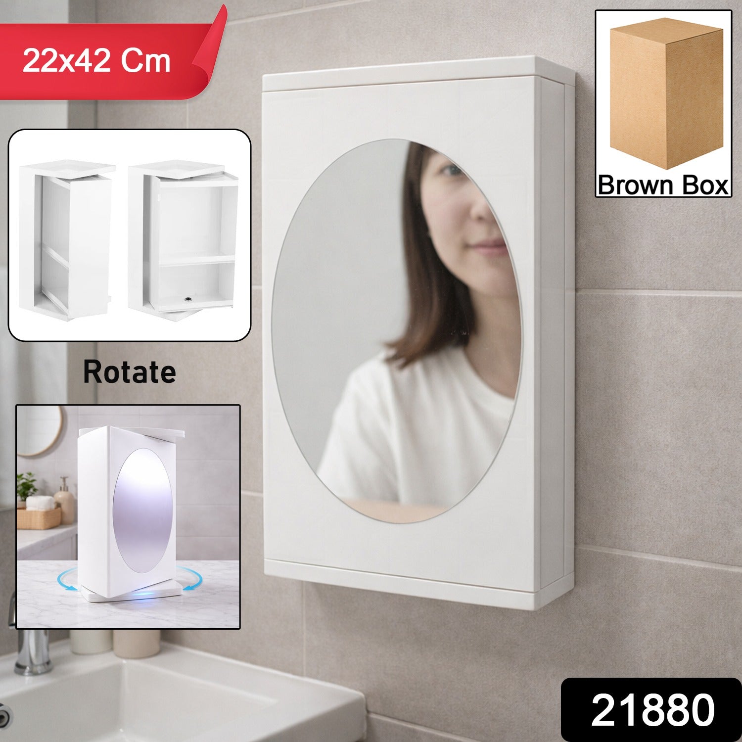 Rotating Bathroom Mirror Cabinet – Space Saving Wall Storage Secondary image