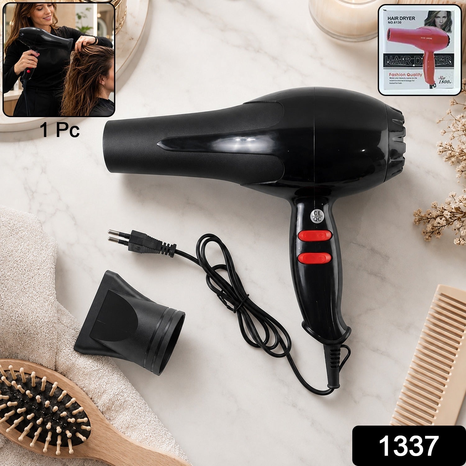 Salon Hair Dryer Portable Foldable Blow Dryer Hot and Cold Air Styling (1 Pc) Secondary image