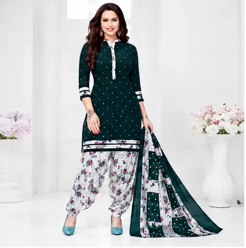 Women's Printed Crepe Suit Dress Material with Chiffon Dupatta – Unstitched 3-Piece Ethnic Suit Set Main image