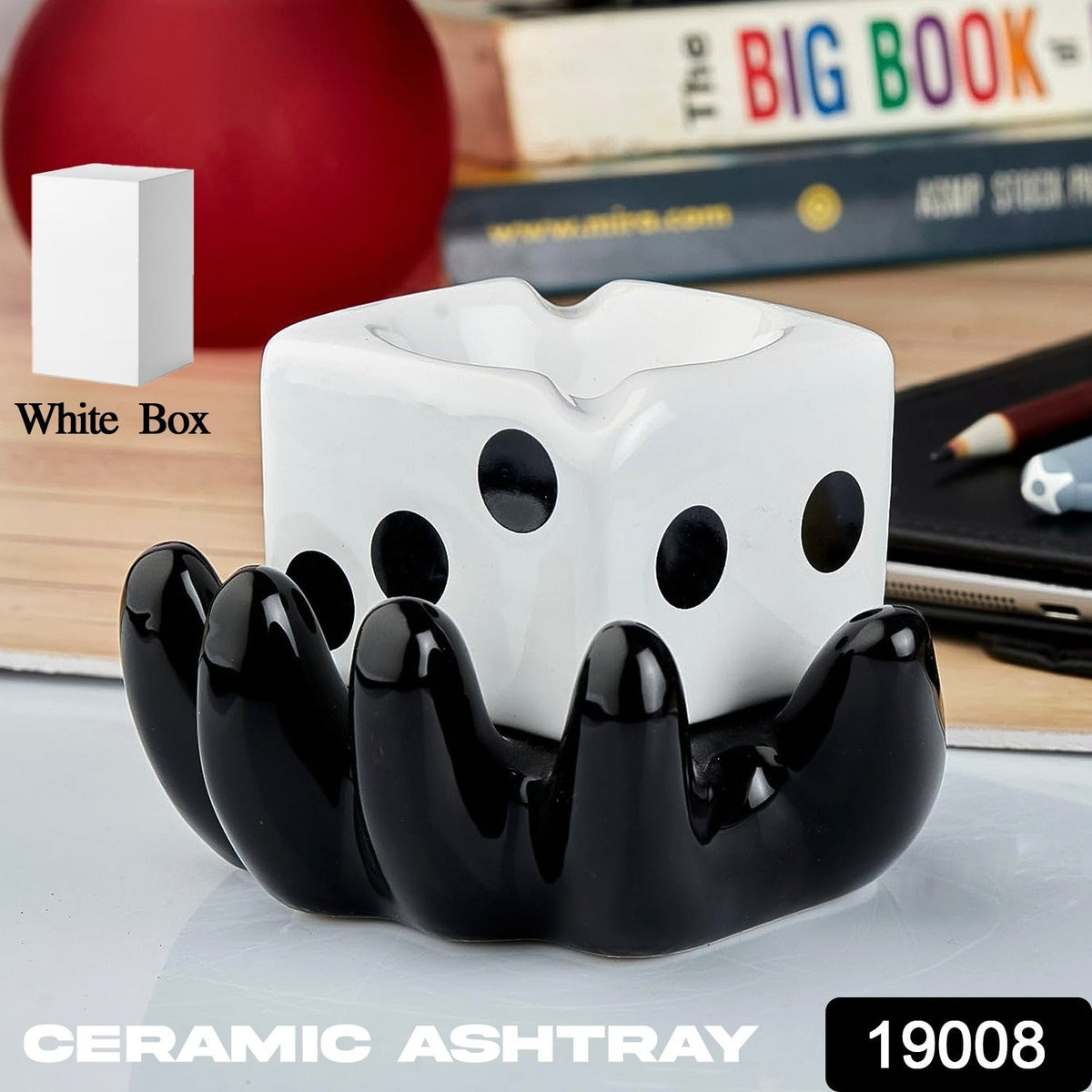 Ceramic ashtray with colourful retro groove design for smokers Main image