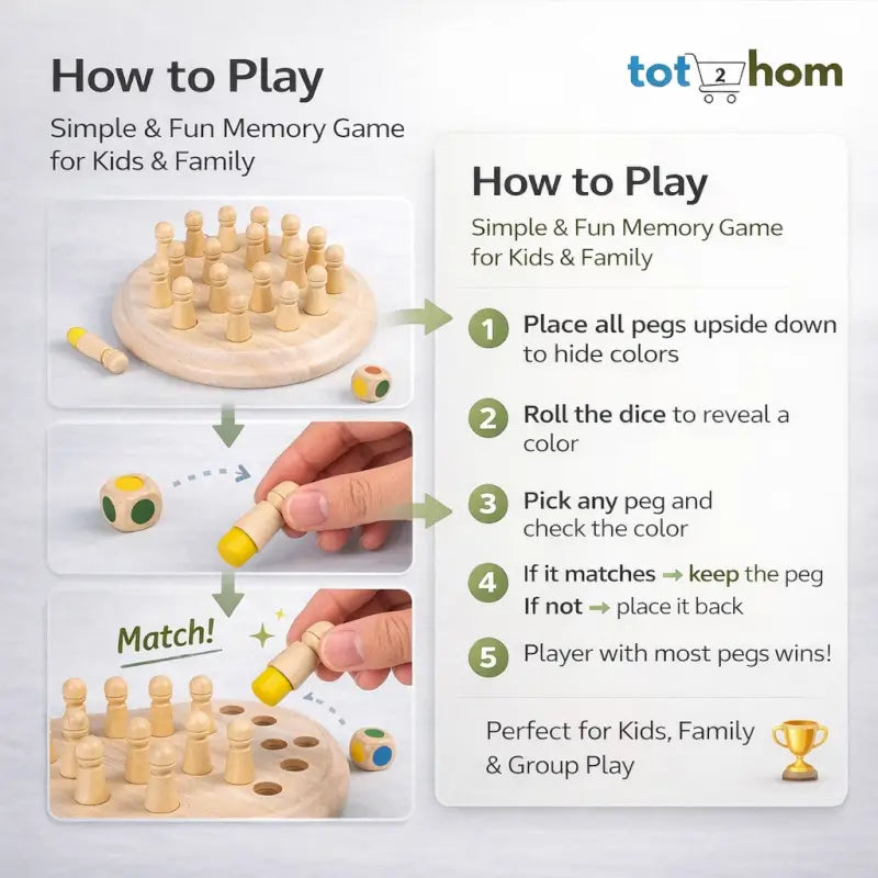 Wooden Memory Match Chess Game for Kids — Montessori Color Matching Board Game | Educational Toy | 2–4 Players | Age 3+