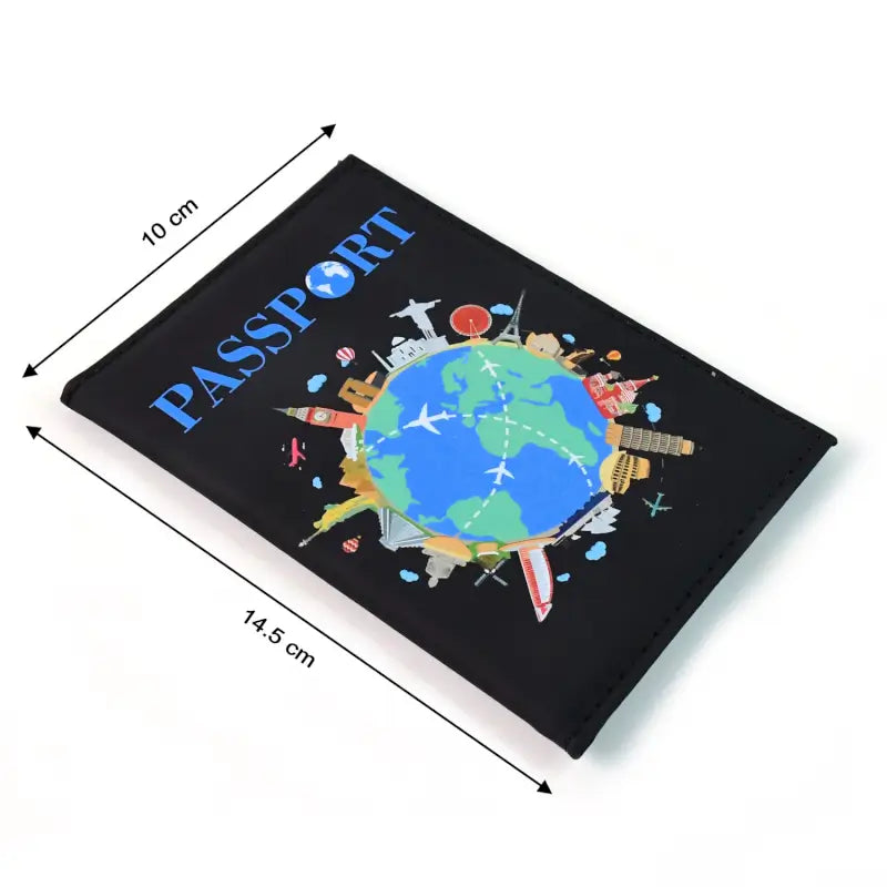 Stylish Printed Passport Holder Cover – Travel Document Organizer with World Map & Landmark Design