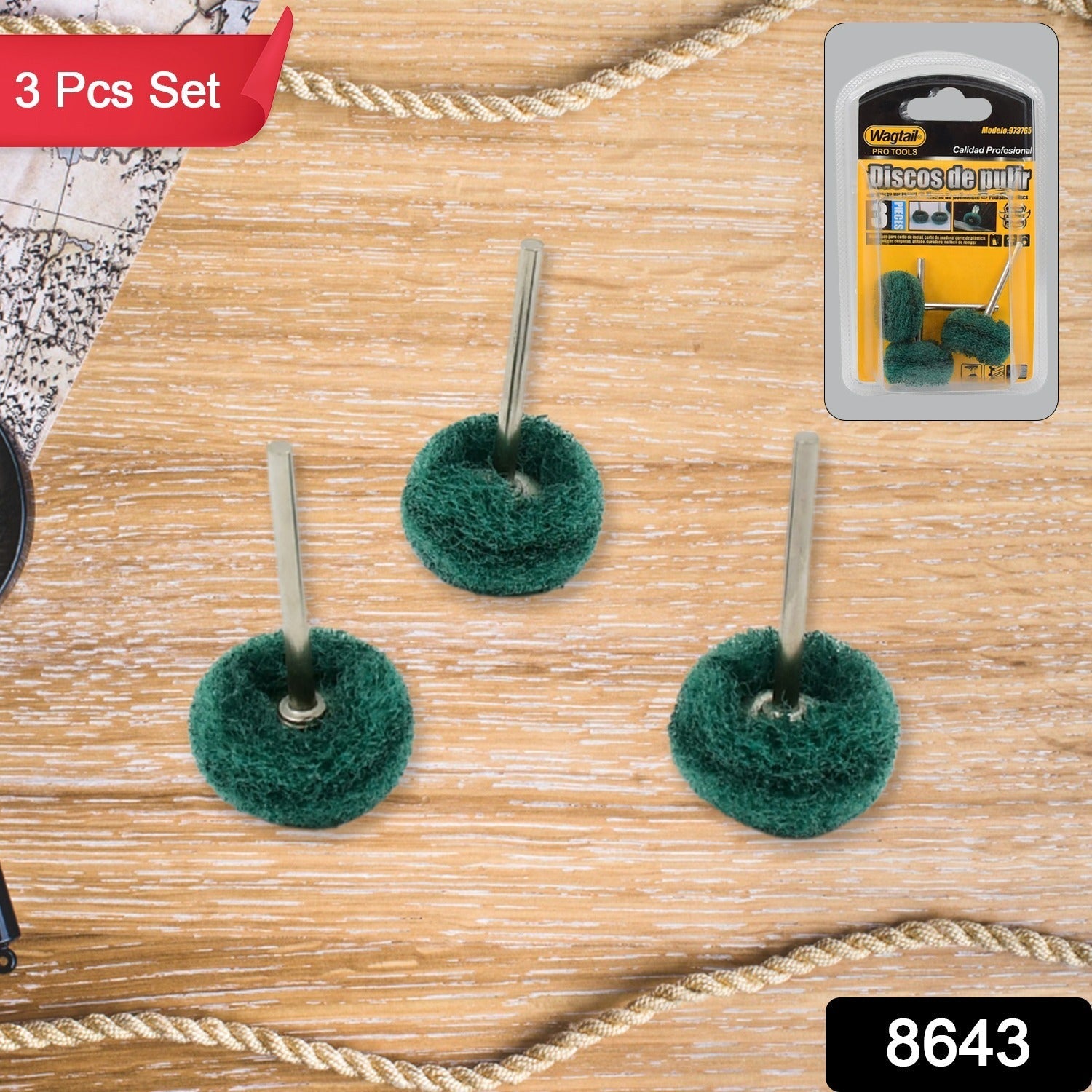 Abrasive Polishing Wheel Set – 3 Pcs, 3mm Shank for Rotary Tools | Wagtail Secondary image